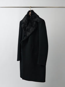 Celine 100% wool coat with removable fur - black